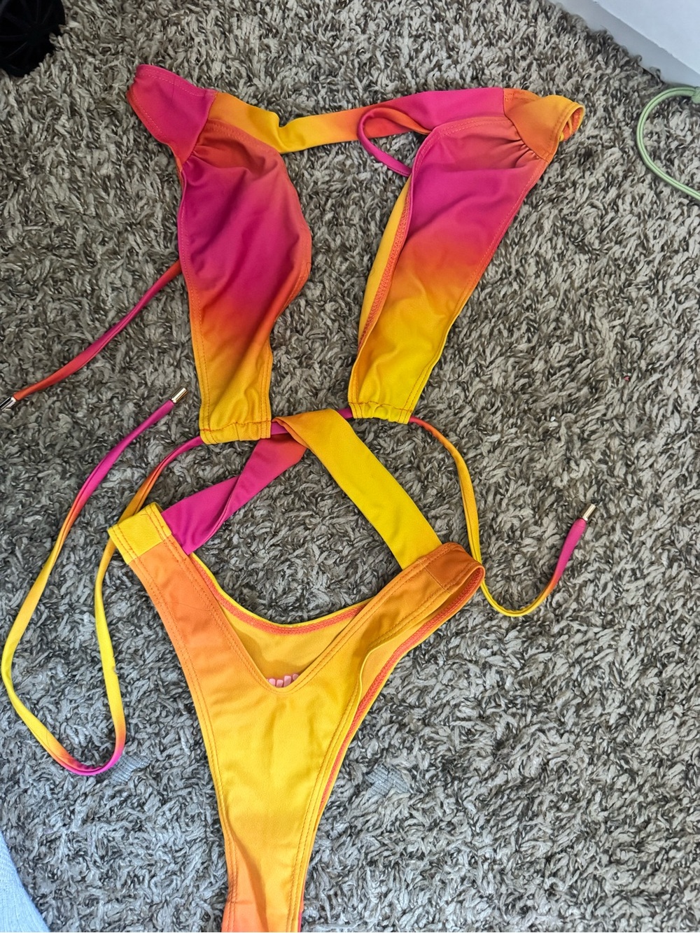 Kylie Jenner Ombre String Bikini Set in Pink, Orange & Yellow